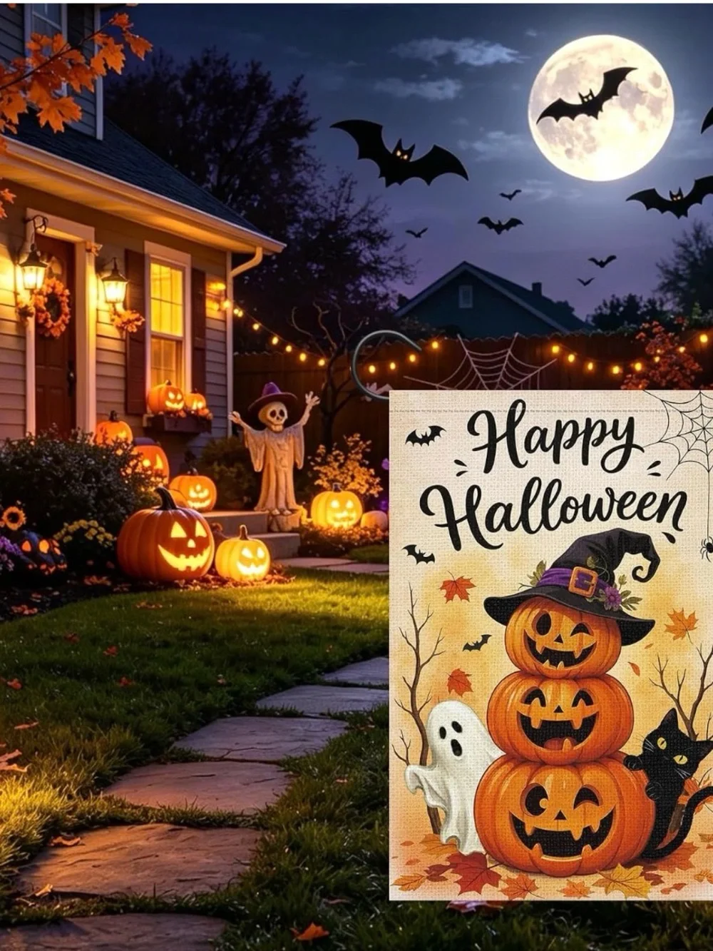 Halloween Pumpkin Stacked Yard Flag - Orange Fall Decor